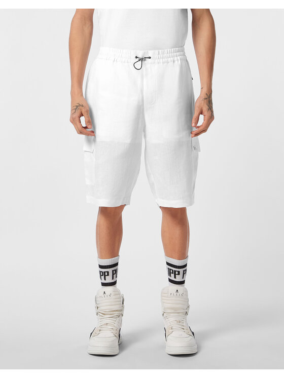 PHILIPP PLEIN PHILIPP PLEIN Šortky z materiálu 24503 Bílá Regular Fit
