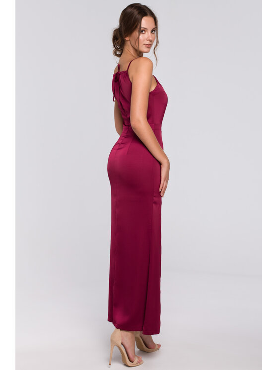 Makover Makover Sukienka wieczorowa K042 Bordowy Regular Fit