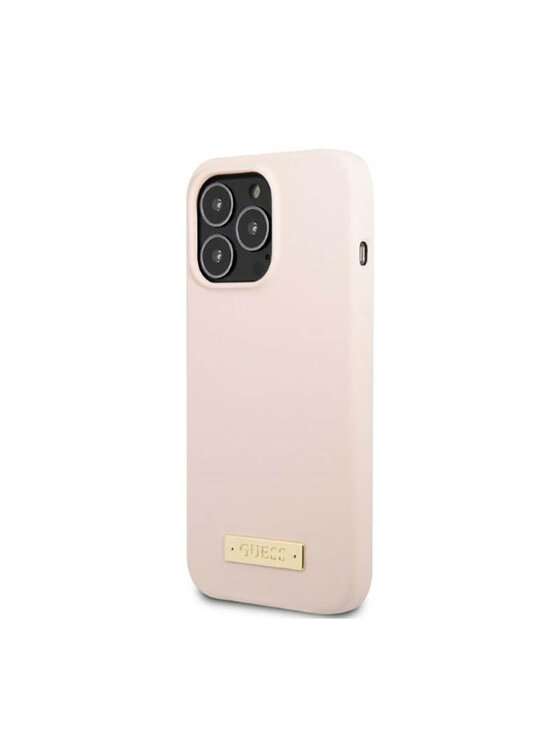 Guess Guess Etui na telefon Silicone Logo Plate MagSafe Różowy