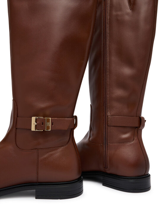 Tommy Hilfiger Tommy Hilfiger Zimski škornji Th Buckle Leather Knee Boot FW0FW09572 Rjava