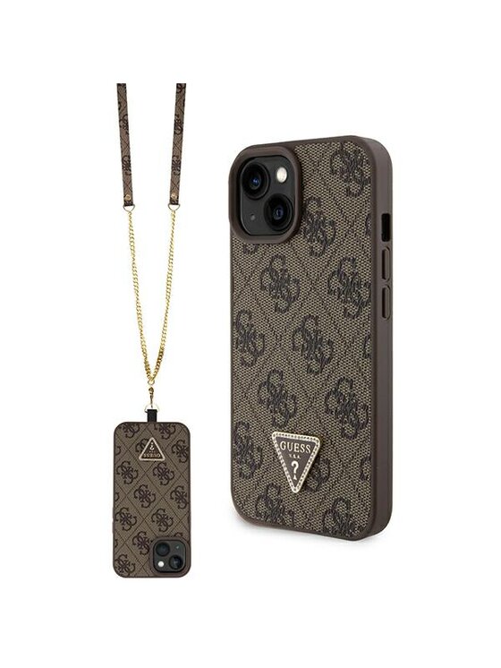 Guess Guess Etui na telefon iPhone 15 Brązowy
