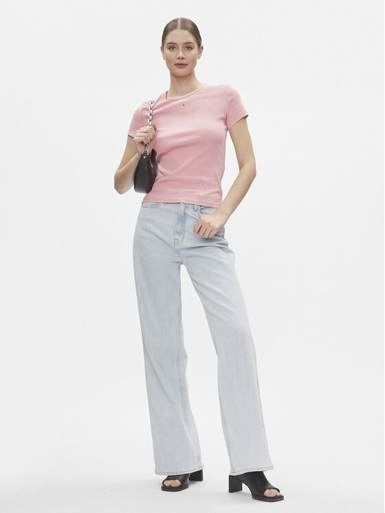 Tommy Jeans Tommy Jeans Majica Essential DW0DW17383 Roza Slim Fit