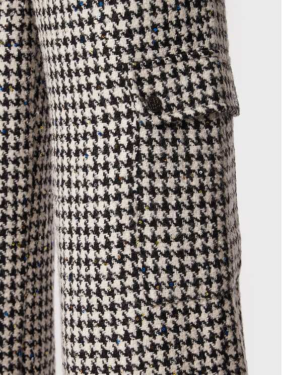 ROTATE ROTATE Kalhoty z materiálu Sparkly Houndstooth RT1901 Bílá Relaxed Fit