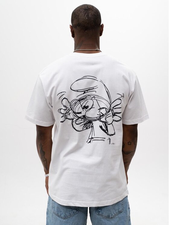 Smerfy Smerfy T-Shirt Koszulka Z Krótkim Rękawem Oversize Męska Biała Smerfy Zgrywus Sketch M Biały Oversize