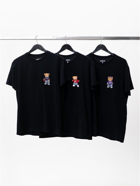 MyStars MyStars Komplet t-shirtów Zestaw 3 sztuki Chill Bear Misie Miśki Modne Czarny Regular Fit