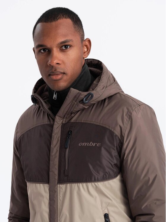 Ombre Ombre Kurtka przejściowa OM-JANP-0194 Beżowy Regular Fit