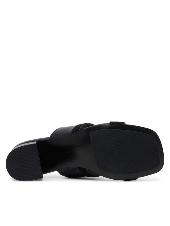 Tommy Hilfiger Tommy Hilfiger Klapki Leather & Suede Block Heel Mule FW0FW08530 Czarny