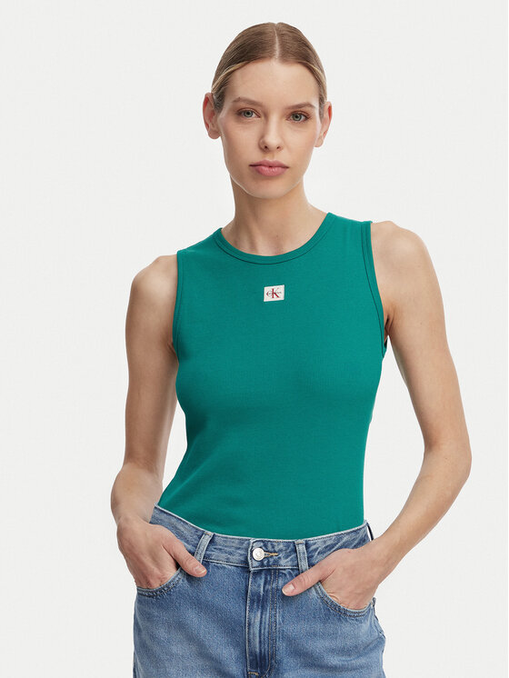 Calvin Klein Jeans Top LV047F246G Verde închis Slim Fit