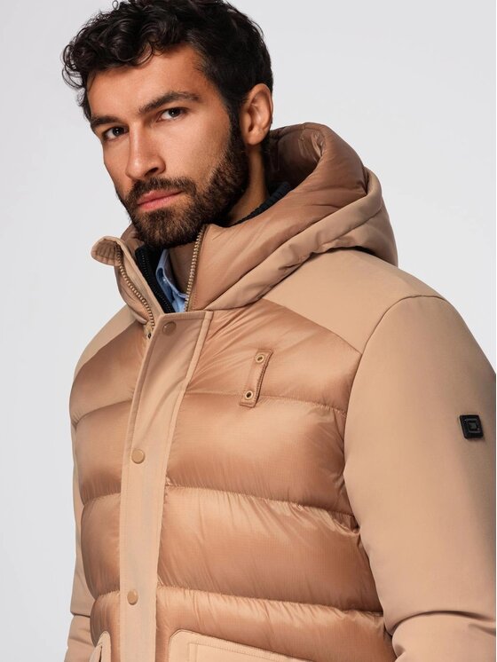 Ombre Ombre Kurtka zimowa OM-JALJ-0308 Beżowy Regular Fit
