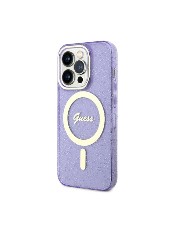 Guess Guess Etui na telefon Glitter Gold MagSafe Granatowy