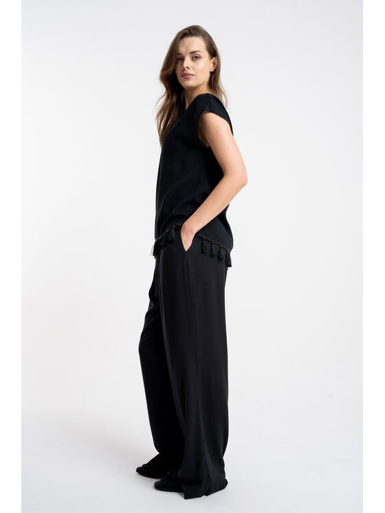 CLICK CLICK Kalhoty z materiálu 30-355 Černá Loose Fit