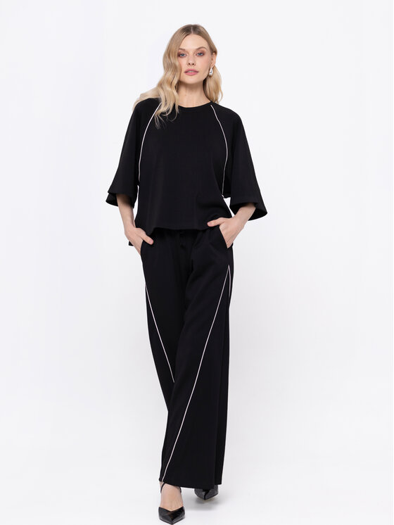 Miss LK Miss LK Spodnie materiałowe MISSLKS Czarny Wide Leg