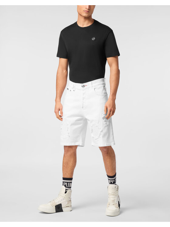 PHILIPP PLEIN PHILIPP PLEIN Szorty jeansowe 24333 Biały Loose Fit