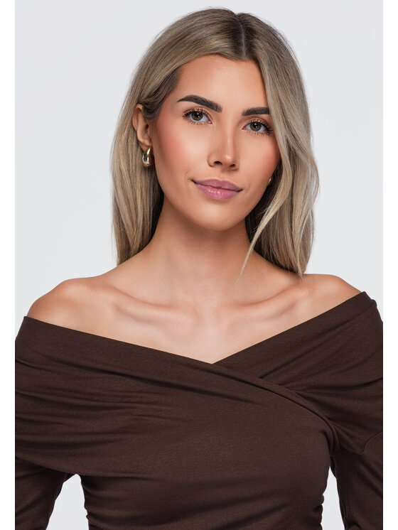 Ombre Ombre Bluzka OW-TS-E0088 Brązowy Regular Fit