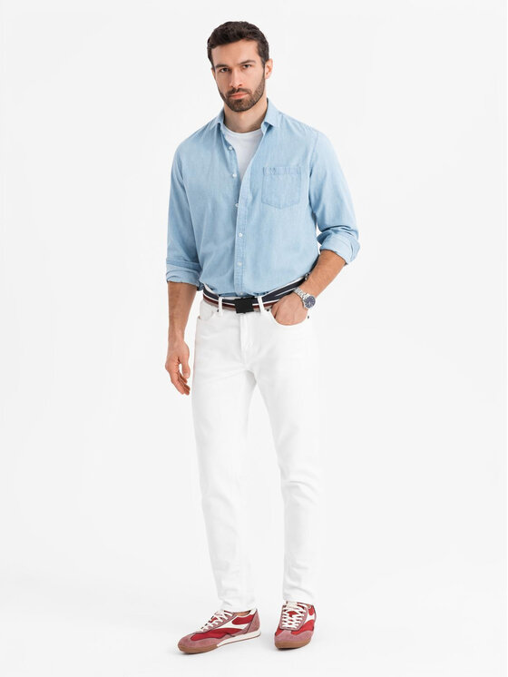 Ombre Ombre Koszula jeansowa OM-SHDS-0181 Niebieski Regular Fit