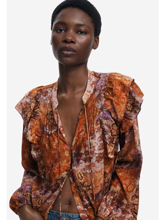 Desigual Desigual Bluzka BLUS_ROMANTICA Pomarańczowy Regular Fit