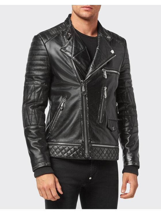 PHILIPP PLEIN PHILIPP PLEIN Kožená bunda 1971 Čierna Slim Fit