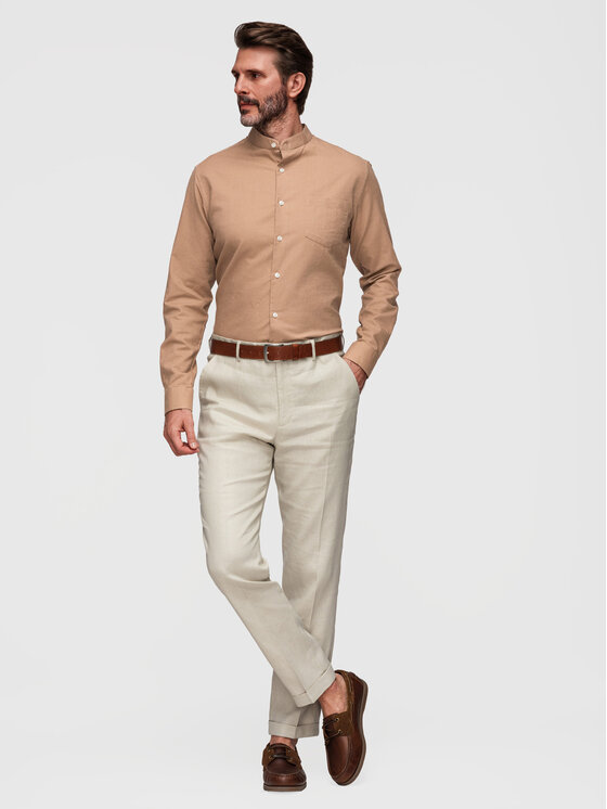 Ombre Ombre Koszula K704 Brązowy Regular Fit