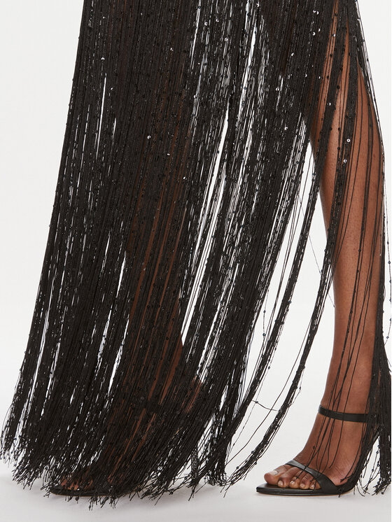 ROTATE ROTATE Vakarinė suknelė Sequin Fringe 111784100 Juoda Slim Fit