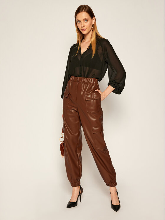 MSGM MSGM Ādas imitācijas bikses 2941MDP04 207652 Brūns Regular Fit