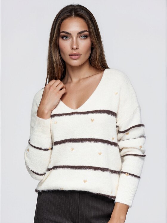 Ombre Ombre Sweter OW-SW-E0046 Brązowy Relaxed Fit
