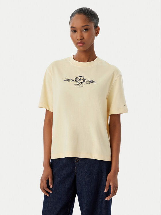 Tommy Hilfiger Tommy Hilfiger Marškinėliai Crest WW0WW48713 Kreminė Relaxed Fit