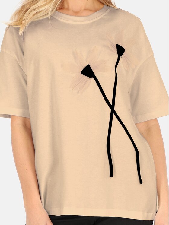 Perso Perso T-Shirt TCE240012F Beżowy Regular Fit