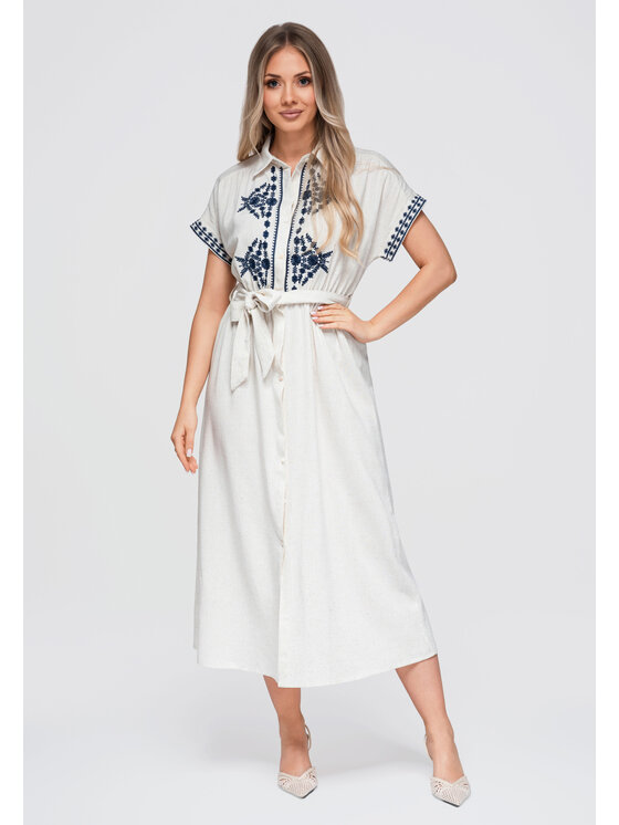 Ombre Ombre Sukienka letnia OW-DLR-E0012 Beżowy jasny Loose Fit