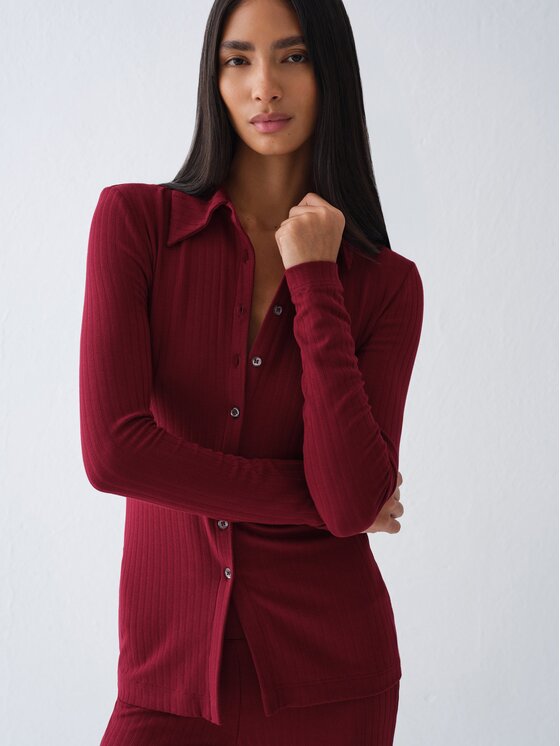La Mania La Mania Bluzka COMELLE Bordowy Basic Fit