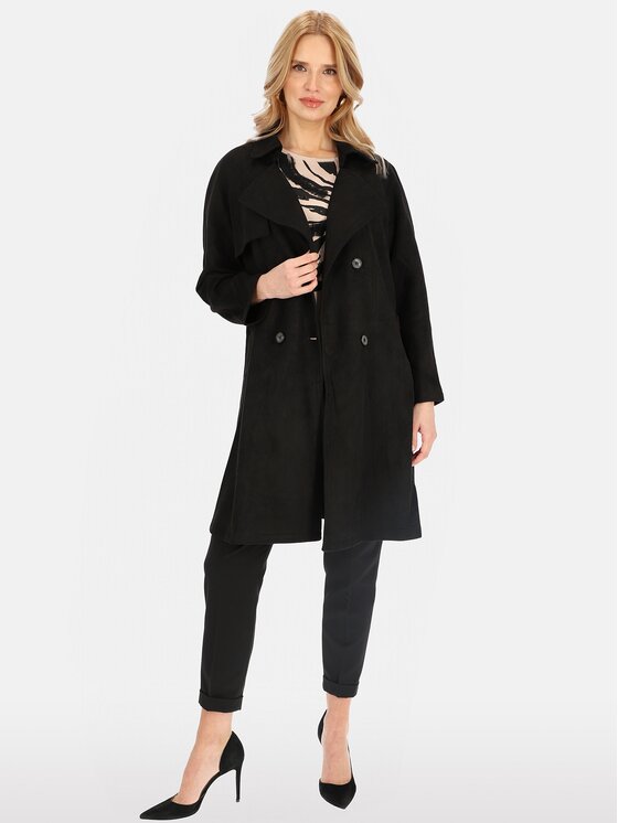 Perso Perso Płaszcz przejściowy BLE252325F Czarny Regular Fit