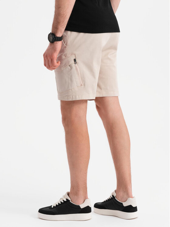 Ombre Ombre Szorty materiałowe OM-SRCG-0194 Beżowy Regular Fit