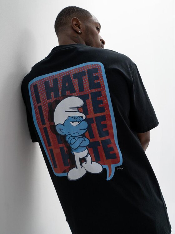 Smerfy Smerfy T-Shirt Koszulka Z Krótkim Rękawem Oversize Męska Czarna Smerfy Hater XXL Czarny Oversize