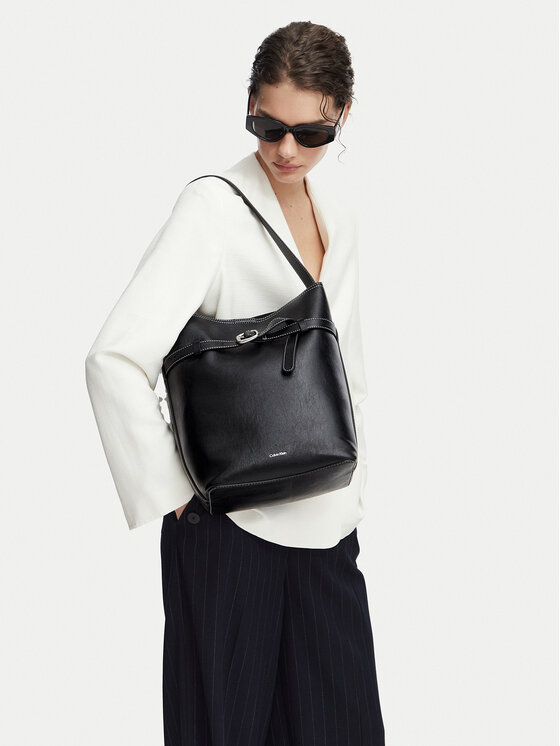 Calvin Klein Geantă Buckle Medium Bucket LV04F3551G Negru