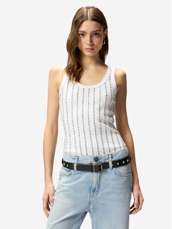 PINKO PINKO Top CECILY CANOTTIERA COSTINA DI COTONE Bianco Slim Fit