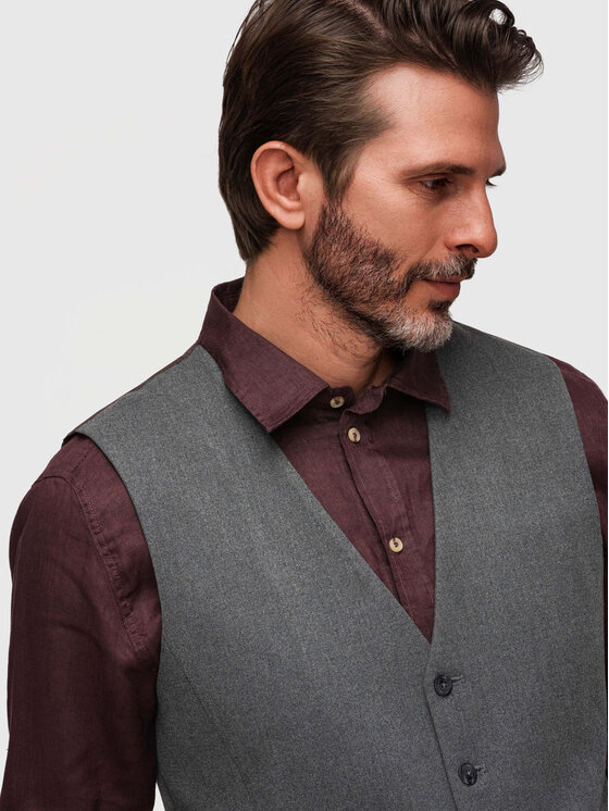 Ombre Ombre Kamizelka V64 Szary Slim Fit