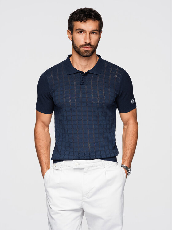 Ombre Ombre Polo OM-POSS-0168 Granatowy Regular Fit