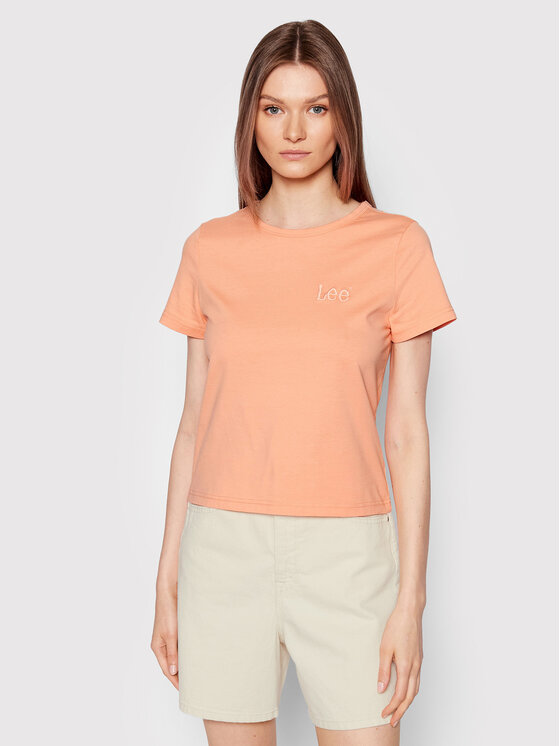 Lee Lee T-Shirt Shrunken L44TETUS 112145186 Pomarańczowy Slim Fit