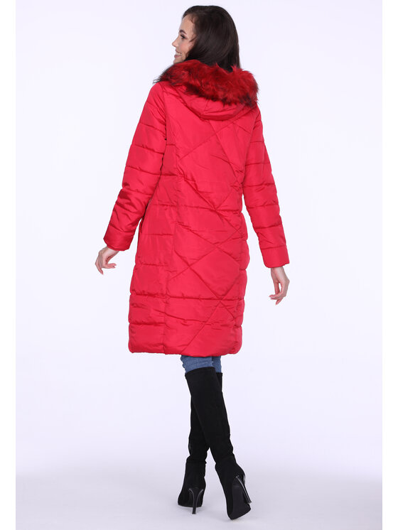 Perso Perso Zimní kabát z oryginalnym pikowaniem Červená Slim Fit