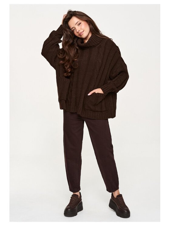Makadamia Makadamia Sweter S179 Brązowy Loose Fit
