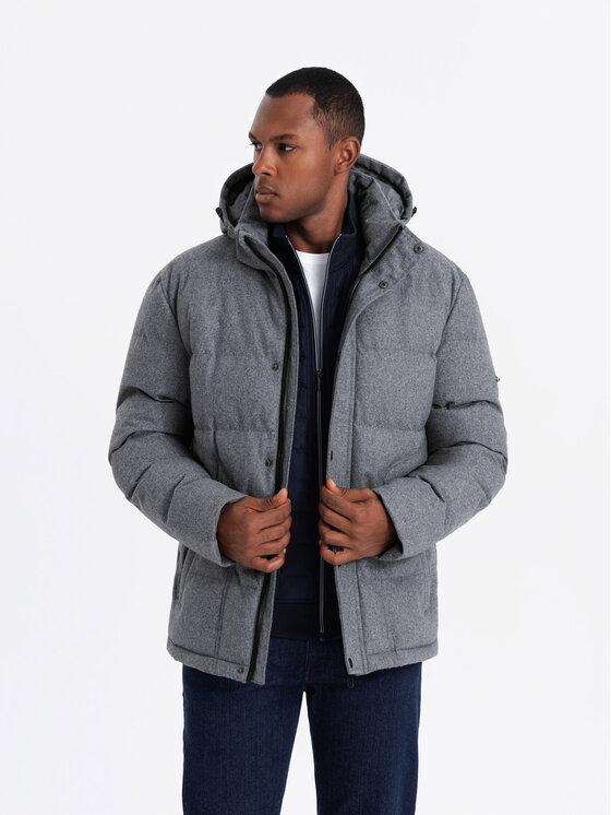 Ombre Ombre Vatovaná bunda OM-JAHP-0203 Šedá Regular Fit