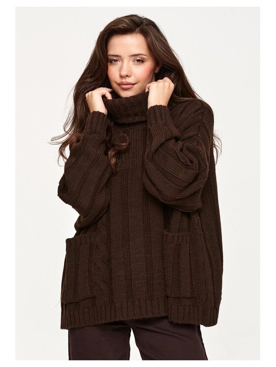 Makadamia Makadamia Sweter S179 Brązowy Loose Fit