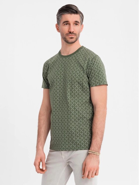 Ombre Ombre T-Shirt OM-TSFP-0250 Zielony Regular Fit