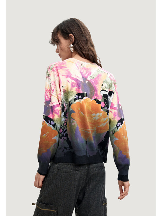 Desigual Desigual Πουλόβερ JERS_ROSE DEGRADE_LACROIX Μαύρο Casual Fit