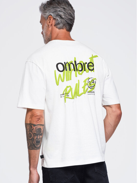 Ombre Ombre T-Shirt OM-TSPT-0284 Biały Relaxed Fit
