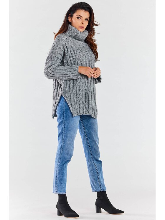 Awama Awama Sweter A477 Szary Basic Fit