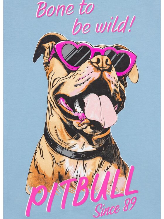 PITBULL PITBULL T-Shirt Koszulka damska SUNGLASSES DOG XS Błękitny Regular Fit