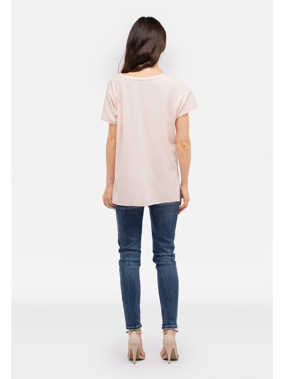 Perso Perso T-Shirt z błyszczącym nadrukiem Różowy Regular Fit