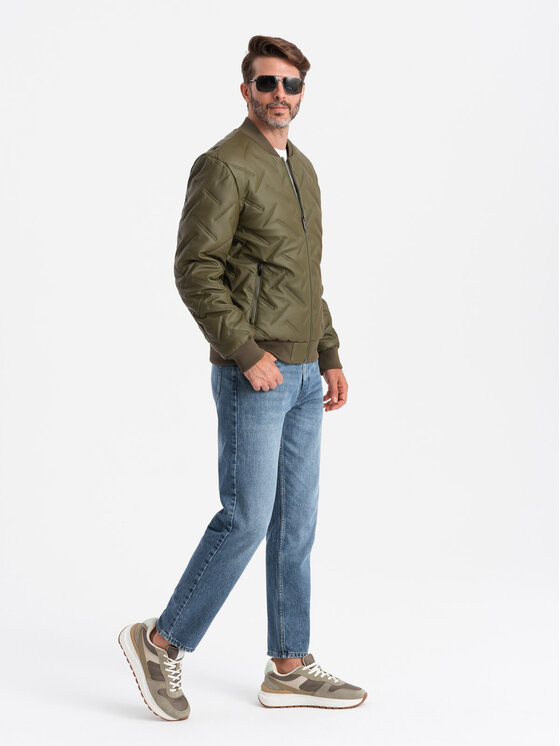 Ombre Ombre Kurtka bomber OM-JALP-0196 Zielony Regular Fit