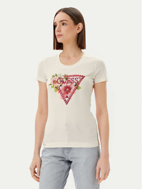 Guess Guess Tricou W5GI10 J1314 Alb Slim Fit