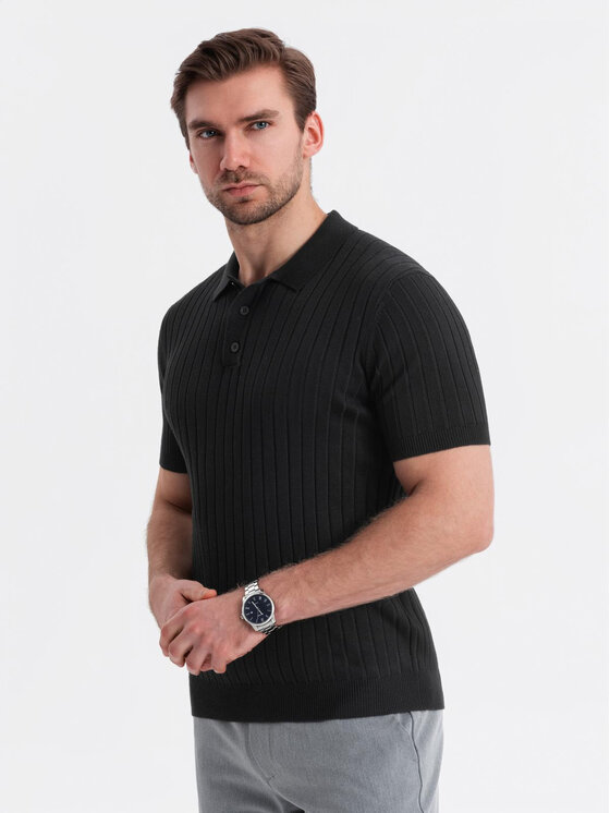 Ombre Ombre Polo OM-POSS-0143 Czarny Slim Fit